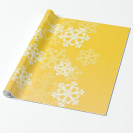 Stijlvolle gele sneeuwvlokken Modern kerstpatroon Cadeaupapier