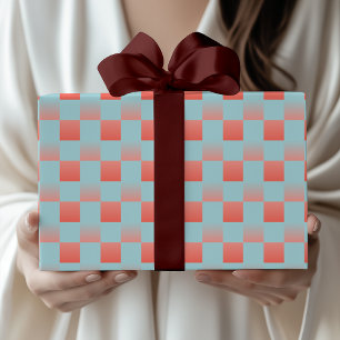 Stijlvolle geruite gradiënt poeder blauw koraal ro cadeaupapier