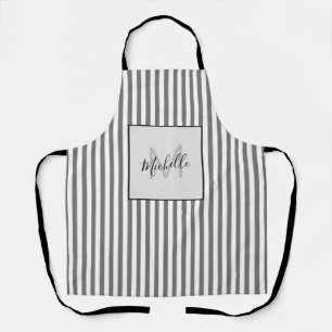 Stijlvolle gestreepte grijze monogram schort