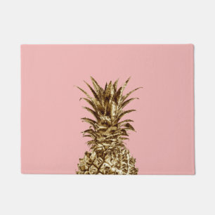 Stijlvolle girale gouden pastelroze anananas deurmat