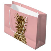 Stijlvolle girale gouden pastelroze anananas groot cadeauzakje (Voorkant Gekanteld)