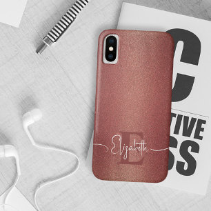 Stijlvolle Girly Chic Maroon glitter monogram naam iPhone X Hoesje