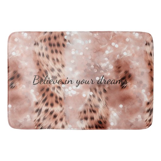 Stijlvolle Girly Pink Rose Gold Leopard Glitz Badmat (Voorkant)