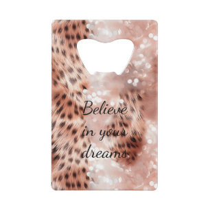 Stijlvolle Girly Pink Rose Gold Leopard Glitz Kredietkaart Flessenopener