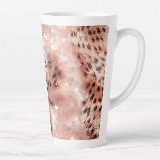 Stijlvolle Girly Pink Rose Gold Leopard Glitz Latte Mok (Rechts)