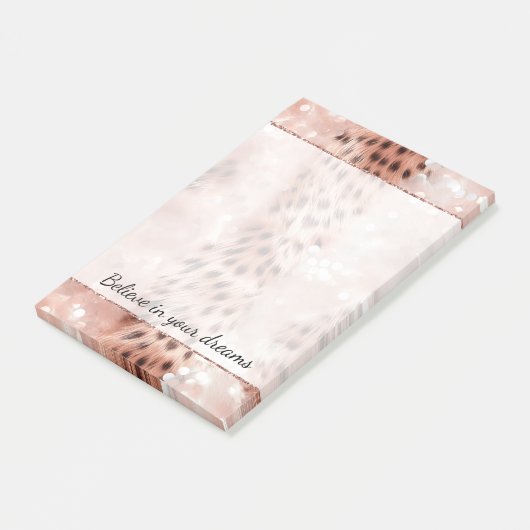 Stijlvolle Girly Pink Rose Gold Leopard Glitz Post-it® Notes (Schuin)