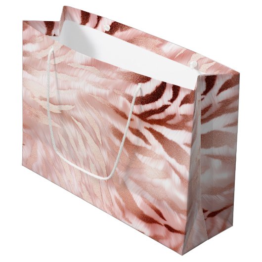 Stijlvolle Girly Pink Rose Gold Zebra Glam Glitz Groot Cadeauzakje (Voorkant Gekanteld)
