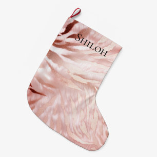 Stijlvolle Girly Pink Rose Gold Zebra Glam Glitz Grote Kerstsok