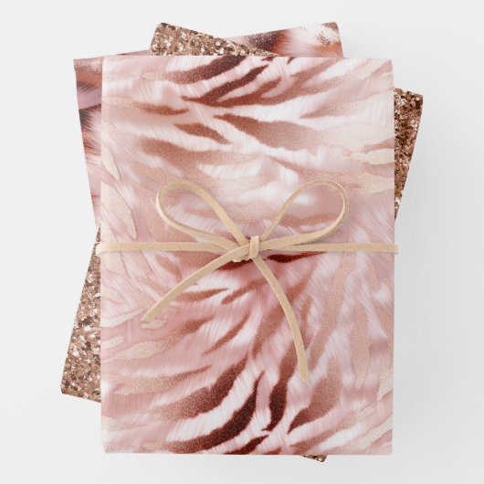 Stijlvolle Girly Pink Rose Gold Zebra Glam Glitz Inpakpapier Vel (In situ)