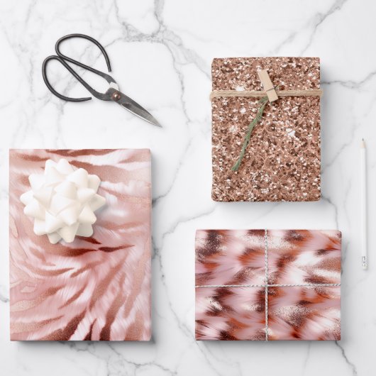 Stijlvolle Girly Pink Rose Gold Zebra Glam Glitz Inpakpapier Vel (Voorkant)