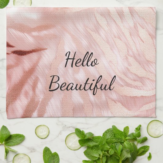 Stijlvolle Girly Pink Rose Gold Zebra Glam Glitz Theedoek (Gevouwen)