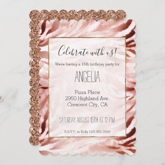 Stijlvolle Girly Pink Rose Gold Zebra Glitz Kaart (Voorkant / Achterkant)