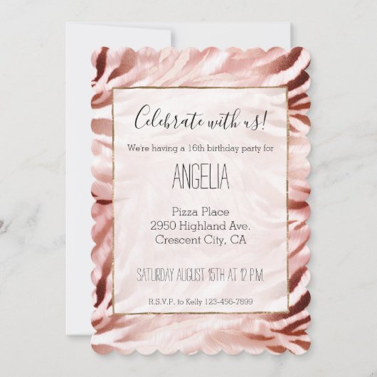 Stijlvolle Girly Pink Rose Gold Zebra Glitz Kaart (Voorkant)