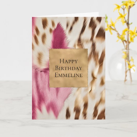 Stijlvolle Girly Roze Wit Goud Zebra Kaart (Gele Bloem)