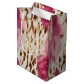 Stijlvolle Girly Roze Wit Goud Zebra Medium Cadeauzakje (Achterkant Gekanteld)