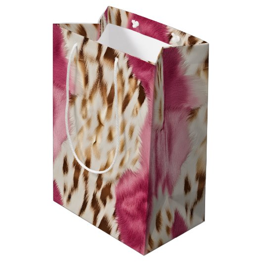 Stijlvolle Girly Roze Wit Goud Zebra Medium Cadeauzakje (Achterkant Gekanteld)