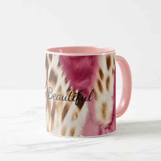 Stijlvolle Girly Roze Wit Goud Zebra Mok (Voorkant rechts)