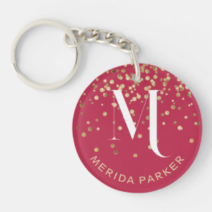 Stijlvolle Glam Rode Gouden Glitter Initiaal Monog Sleutelhanger