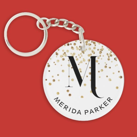 Stijlvolle Glam Wit Goud Glitter Initiaal Monogram Sleutelhanger