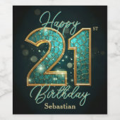 Stijlvolle glinsterende Blauwgroen en gouden 21e v Wijn Etiket (Enkel label)