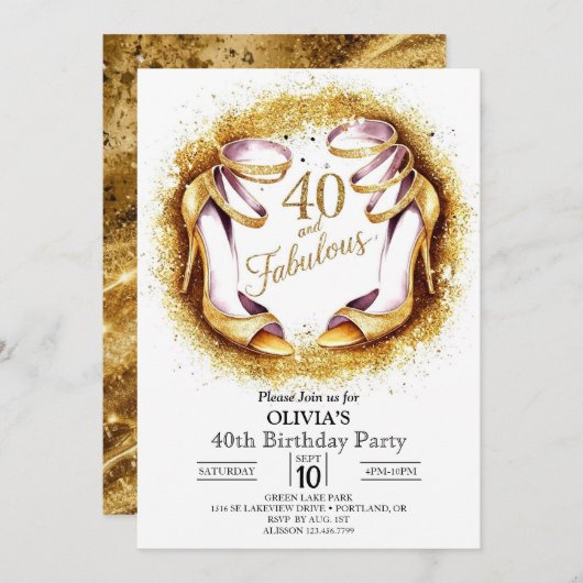 Stijlvolle Glitter Digitaal Goud 40e Verjaardag Kaart (Voorkant / Achterkant)