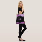 Stijlvolle Glittery Magenta en zwarte naam en mono Draagtas (Op model)