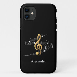 Stijlvolle Gold Black Music Clef op maat iPhone 11 Hoesje