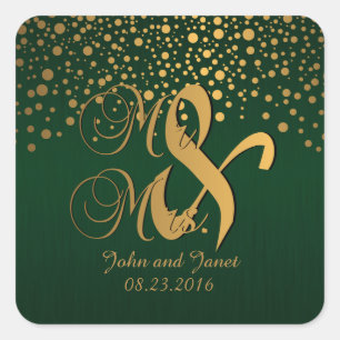 Stijlvolle Gold Confetti Stippen   Donkergroen Vierkante Sticker