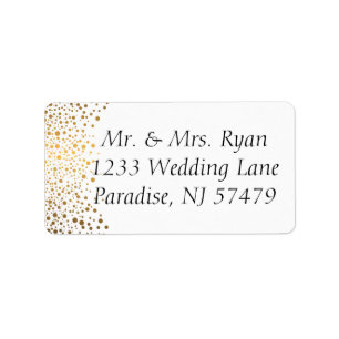 Stijlvolle Gold Confetti Stippen Witte achtergro Etiket