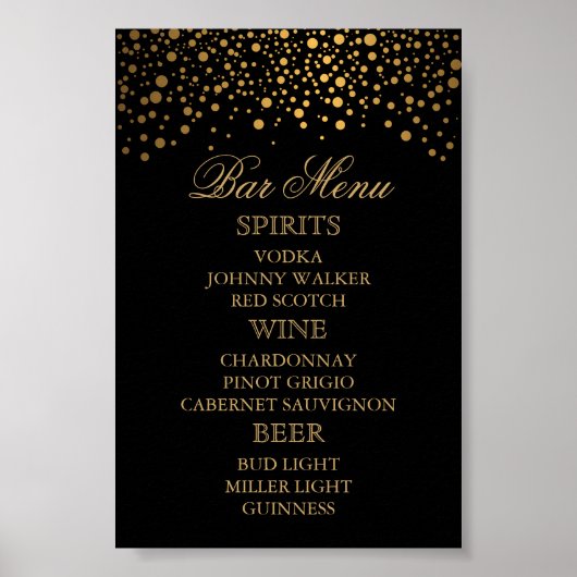 Stijlvolle Gold Confetti Stippen | Zwart - menu Ba Poster (Voorkant)
