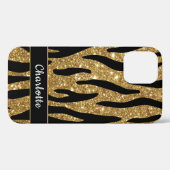 Stijlvolle Gold Glitter Tiger Stripe Name  Case-Mate iPhone Case (Achterkant (horizontaal))