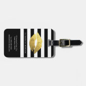 Stijlvolle Gold Lips met klassieke zwarte strepen Bagagelabel (Voorkant horizontaal)