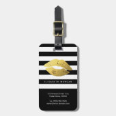 Stijlvolle Gold Lips met klassieke zwarte strepen Bagagelabel (Voorkant verticaal)