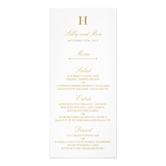 Stijlvolle Gold & White Wedding Menu Sjabloon (Voorkant)