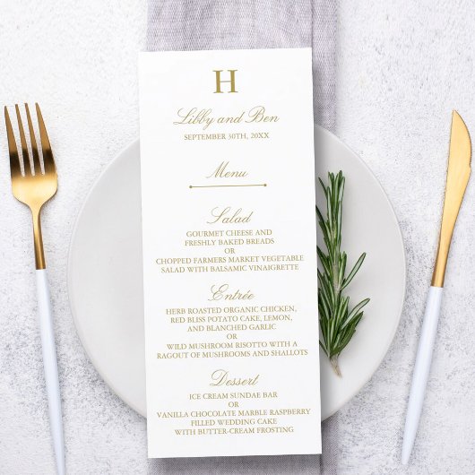 Stijlvolle Gold & White Wedding Menu Sjabloon Kaart