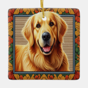 Stijlvolle Golden Retriever Dog Kleurrijk Lijst Keramisch Ornament