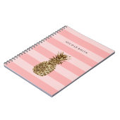 Stijlvolle gouden anananas en roze streep notitieboek (Linkerzijde)