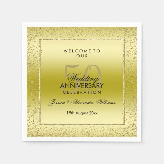 Stijlvolle gouden Confetti 50ste bruiloft servette Servet (Voorkant)