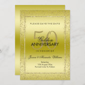 Stijlvolle gouden confetti 50ste verjaardag huweli save the date (Voorkant / Achterkant)