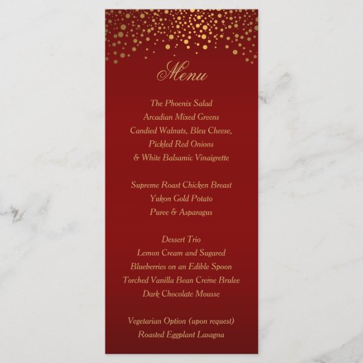 Stijlvolle gouden Confetti Maroon - Menu (Voorkant)