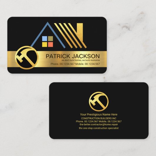 Stijlvolle gouden dakontwerp constructie dakbedekk visitekaartje (Voorkant / Achterkant)