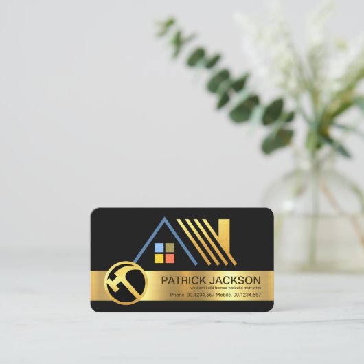 Stijlvolle gouden dakontwerp constructie dakbedekk visitekaartje (Staand voorkant)
