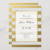 Stijlvolle gouden en witte strepen 25e verjaardags kaart (Voorkant / Achterkant)