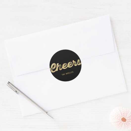 Stijlvolle Gouden Glitter Bruisend Nieuwjaar Vakan Ronde Sticker (Envelop)