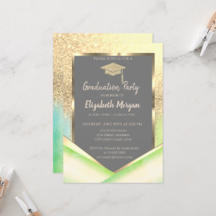 Stijlvolle gouden glitters afstudeerhoed groen kaart