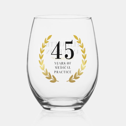 Stijlvolle Gouden Krans Jubileum Datum Naam Wijnglas Zonder Voet (Voorkant)