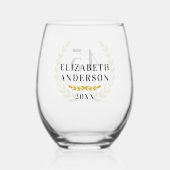 Stijlvolle Gouden Krans Jubileum Datum Naam Wijnglas Zonder Voet (Achterkant)