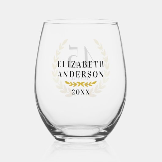 Stijlvolle Gouden Krans Jubileum Datum Naam Wijnglas Zonder Voet (Achterkant)
