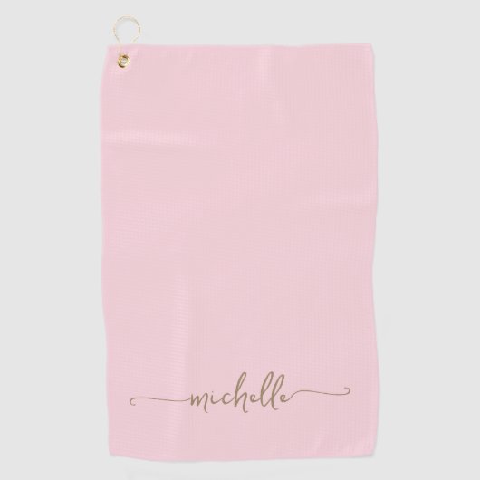 Stijlvolle Gouden Monogram Naam Script Blush Pink Golfhanddoek (Voorkant)
