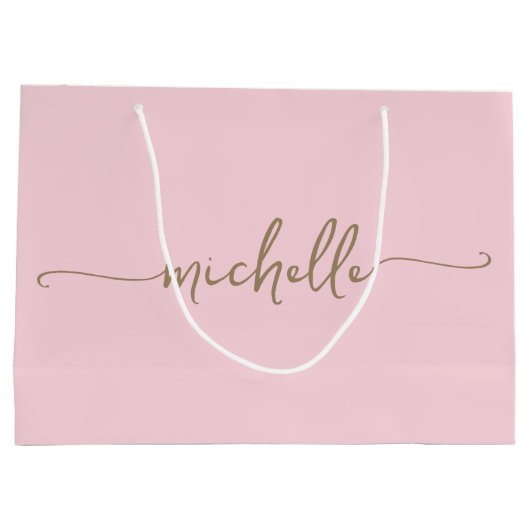 Stijlvolle gouden monogram naam script roze rood groot cadeauzakje (Achterkant)